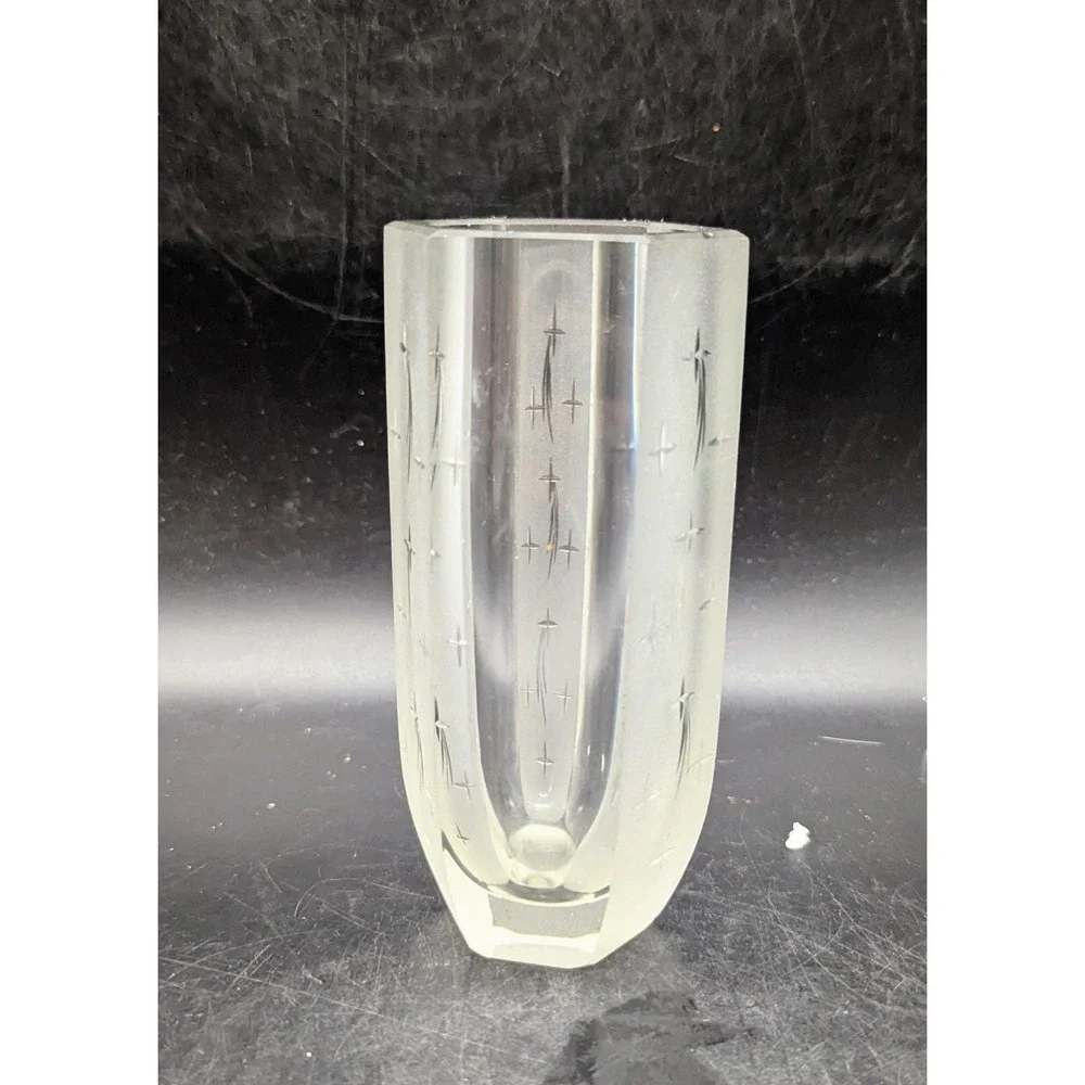 Vintage Art Deco Kosta Engraved Vase Shooting Starts Starburst Vase